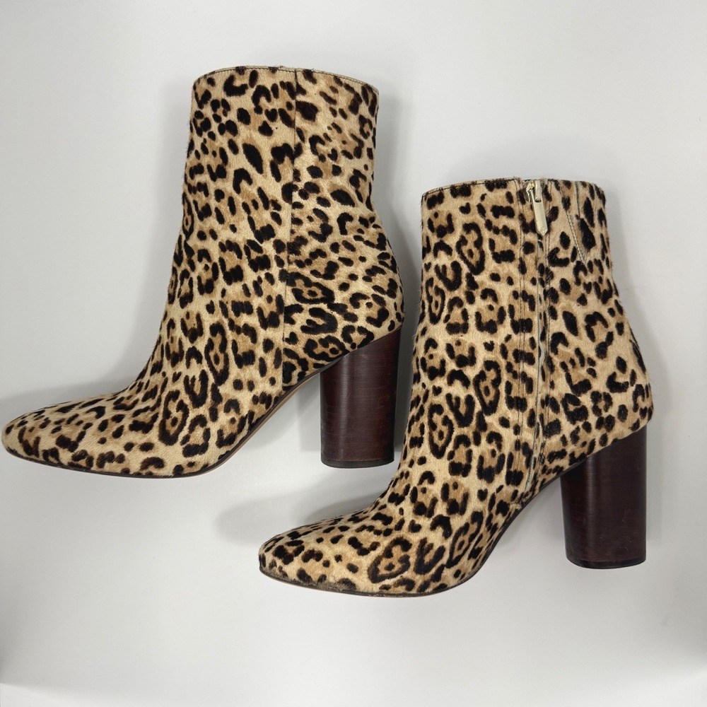Sam Edelman Corra Leopard Calf Hair Ankle Boots Block Heel Sz 9 Mob Wife‎ Chic - Picture 5 of 10